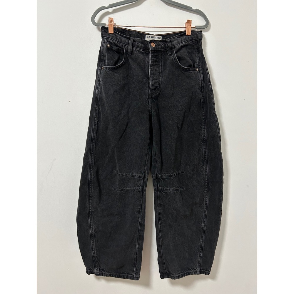 We The Free Lucky You Mid Rise Barrel Jeans Women 26 Black Gorpcore Denim
